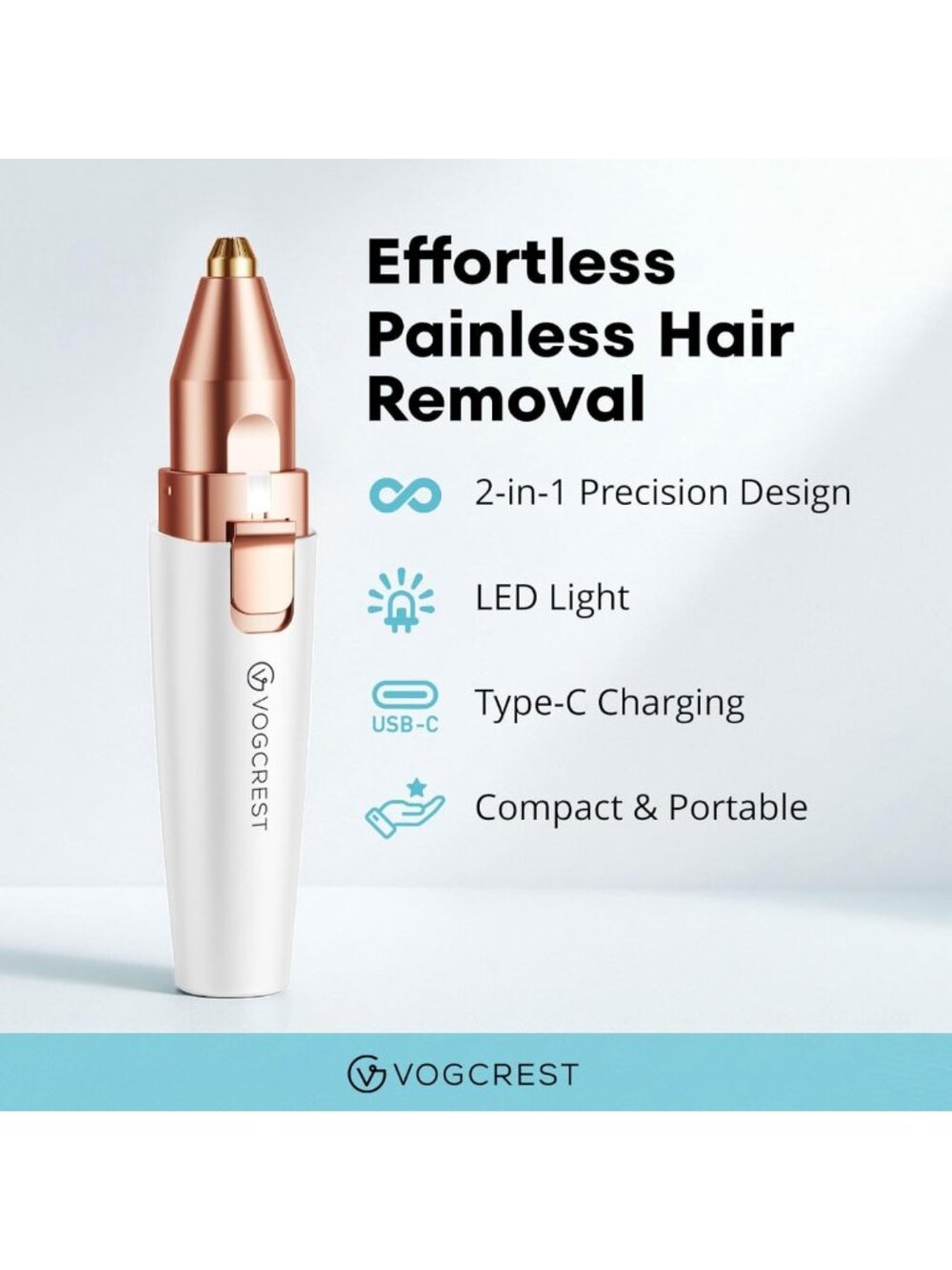 Rechargeable 2-in-1 Eyebrow & Facial Hair Remover with LED Light - Painless - Picture 2 of 9
